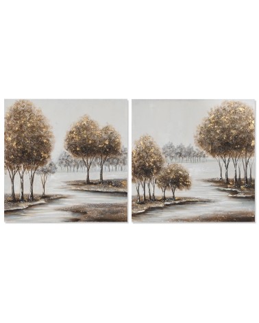 Set de 2 cuadro de arboles sobre lienzo marco de madera de 80x80 cm