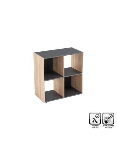 Estantería cubo de madera MDF gris y natural de 60x29x62 cm