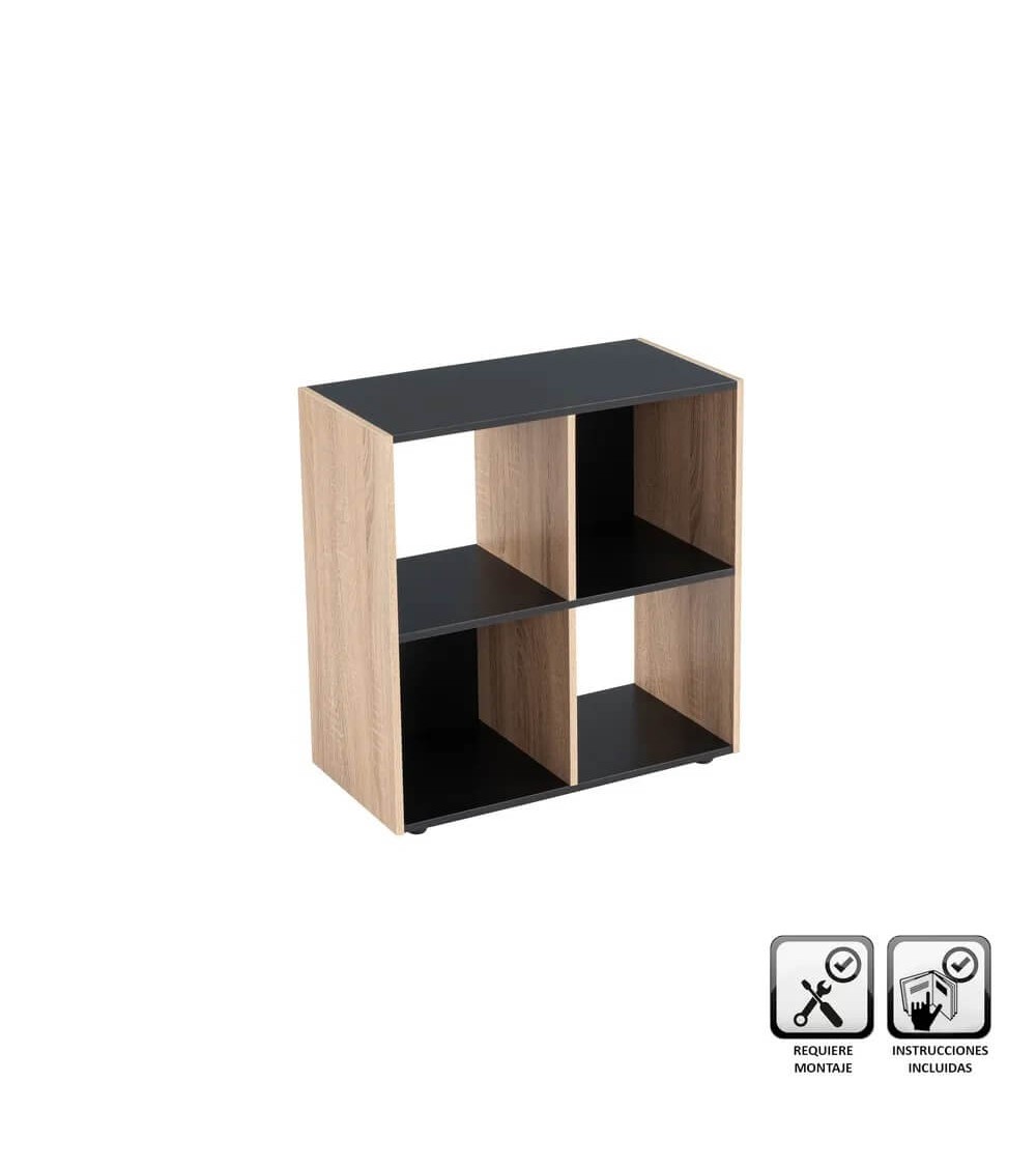 Estantería cubo de madera MDF negra y beige de 60x29x62 cm