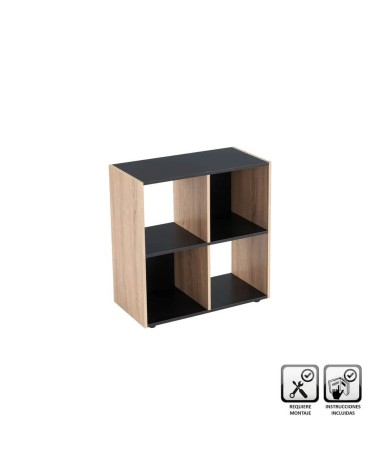 Estantería cubo de madera MDF negra y beige de 60x29x62 cm