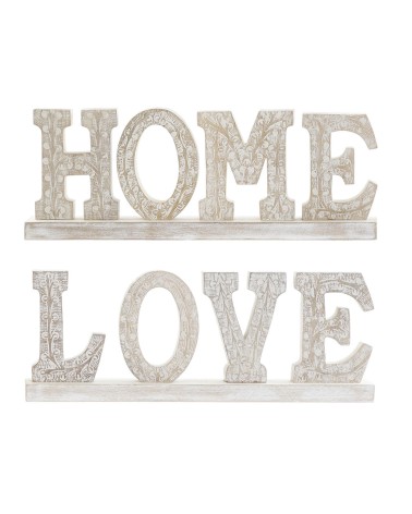 Set de 2 decoracion Home y Love de madera en blanco y natural decape