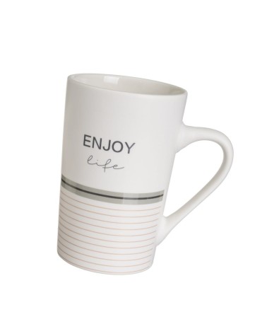 Juego de 4 tazas mug happy & enjoy blancas de cerámica de 370 ml