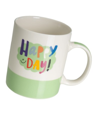 Juego de 4 tazas mug originales de cerámica en colores happy day de 340 ml