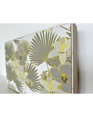 Tapa contador luz o cuadro eléctrico de flores y hojas tropicales de madera MDF gris de 46x6x32 cm