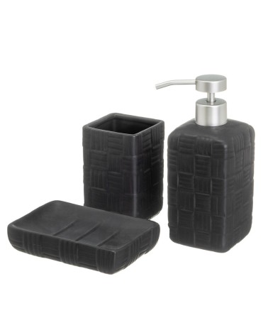 Set de 3 accesorios de baño de dispensador y portacepillos cerámica negro factory