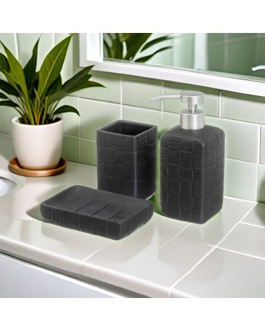 Set de 3 accesorios de baño de dispensador y portacepillos cerámica negro factory