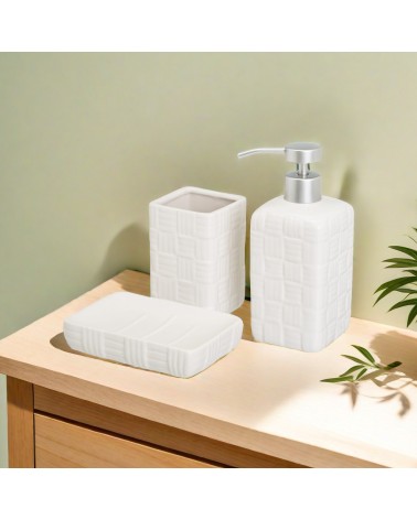 Set de 3 accesorios de baño de dispensador y portacepillos cerámica blanco minimalista