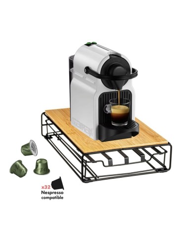 Soporte de cafetera de bambú, con Porta cápsulas de café para para guardar 32 cápsulas de café