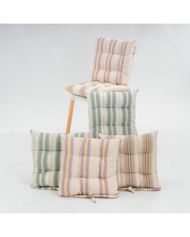 Set de 6 cojines acolchados para silla rayas colores de algodon de 40x40 cm