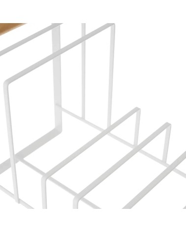 Soporte organizador multiusos blanco de metal y madera de 32x16x20 cm