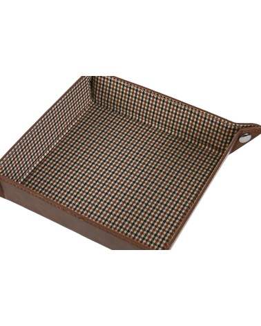 Bandeja vaciabolsillos de piel color marrón para recibidor 16,5x16,5 cm