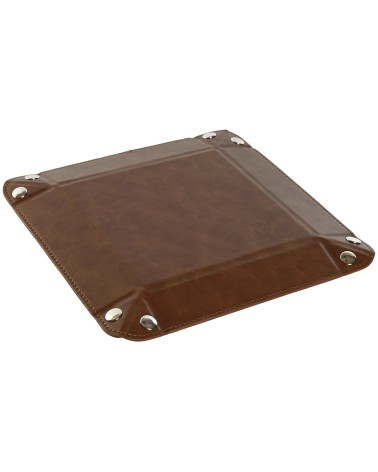 Bandeja vaciabolsillos de piel color marrón para recibidor 16,5x16,5 cm