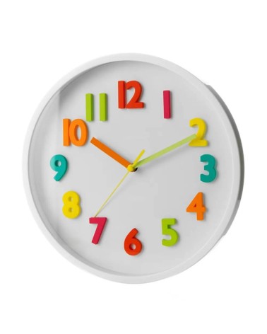 Reloj de pared infantil blanco de plástico de 25 cm