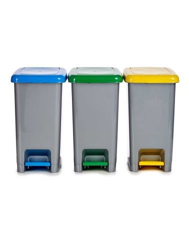 Set 3 papeleras 15 litros de plastico reciclaje con pedal