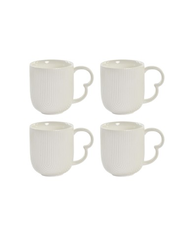 Juego de 4 tazas mug de porcelana con soporte bambu de 350 ml