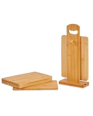 Set 6 tablas de cortar bambú marrón para cocina con soporte