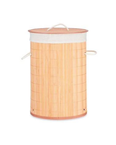 Cesto pongotodo bambu redondo tela blanca natural 35 x 50 cm
