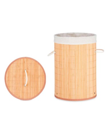 Cesto pongotodo bambu redondo tela blanca natural 35 x 50 cm