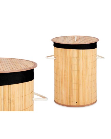 Cesto pongotodo bambu redondo tela negra natural 35 x 50 cm