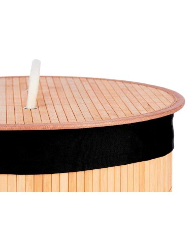 Cesto pongotodo bambu redondo tela negra natural 35 x 50 cm