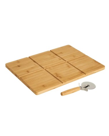 Corta pizza y tabla de cortar de bambú natural de 40x30 cm