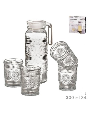 Set jarra de cristal para agua de 1 litro con 4 vaso de 300 ml
