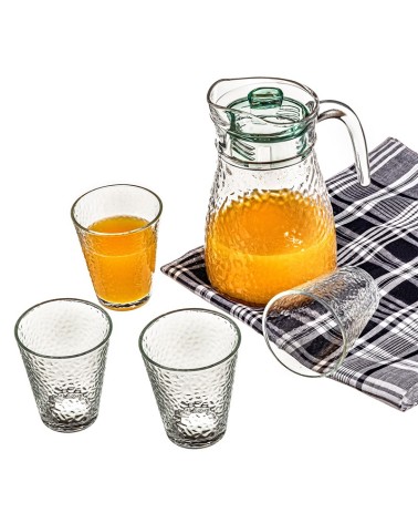 Set jarra de cristal para agua de 1,2 litro con 4 vaso de 230 ml