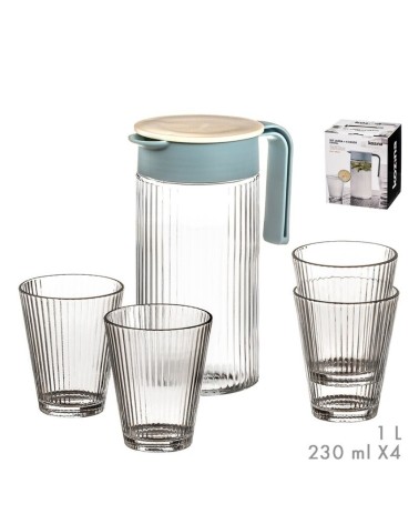 Set jarra de cristal para agua de 1 litro con 4 vaso de 230 ml