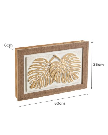 Tapa contador de luz o cuadro eléctrico de hojas tropicales en relieve y pintado a mano de madera de pino de 50x6x35 cm
