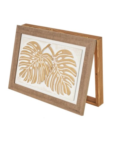 Tapa contador de luz o cuadro eléctrico de hojas tropicales en relieve y pintado a mano de madera de pino de 50x6x35 cm