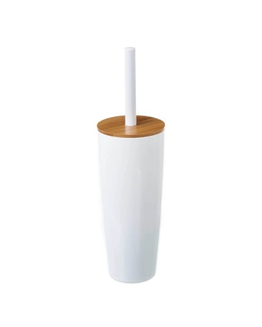 Escobillero de baño blanco de bambú y plástico de Ø 9x35 cm
