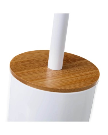 Escobillero de baño blanco de bambú y plástico de Ø 9x35 cm