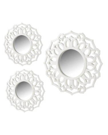 Set de 3 espejos flor blancos con moldura de plástico PP