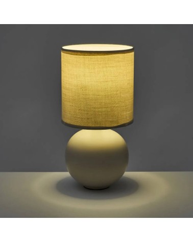 Lámpara de mesita de noche con bola de cerámica gris y pantalla de tela de Ø 12x24 cm