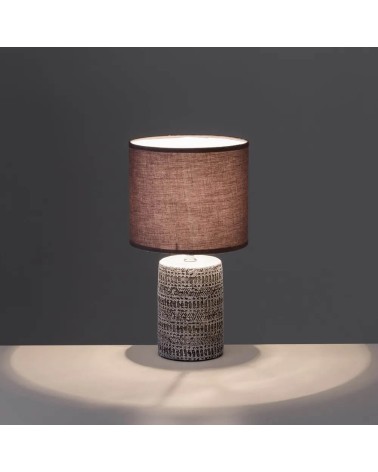 Lámpara de mesita de noche grabada de cemento marrón de 33x18x18 cm