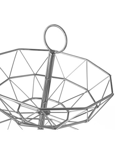 Frutero geométrico de 2 alturas plateado de metal cromado de Ø 29x38 cm
