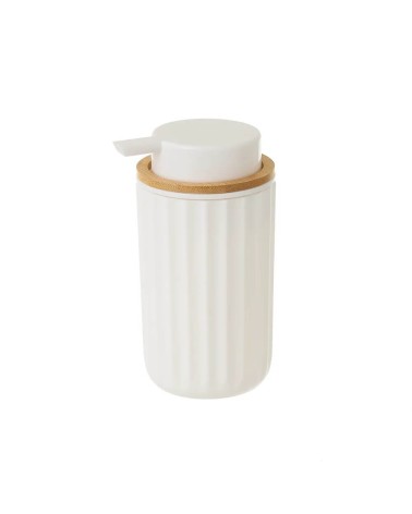 Dispensador de jabón de bambú y PVC blanco de Ø 9x14 cm