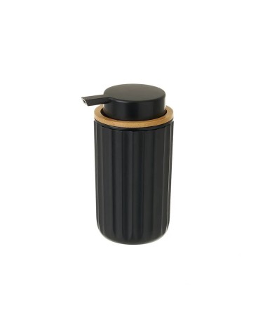 Dispensador de jabón de bambú y PVC negro de Ø 9x14 cm