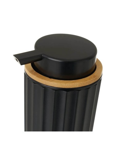 Dispensador de jabón de bambú y PVC negro de Ø 9x14 cm