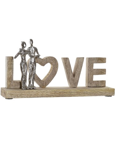 Figura de decoracion romantica madera mango aluminio sobremesa Love Natural