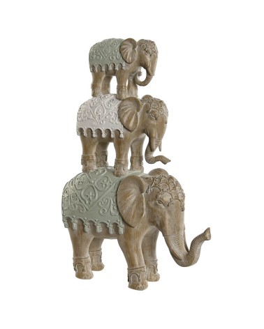 Figura de elefantes resina suerte verde menta montando