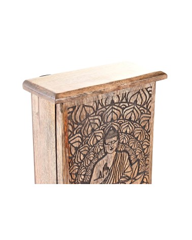 Caja guardallaves buda de madera mango natural tallada con 6 colgadores