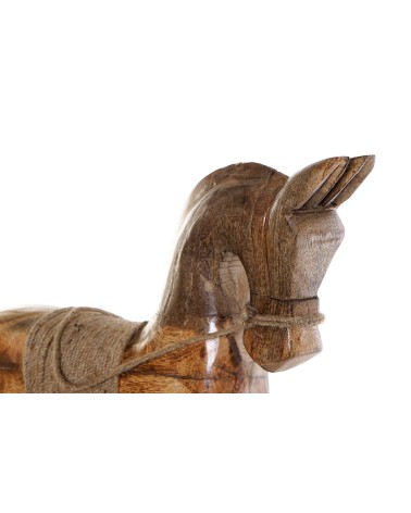 Figura caballo de madera natural colo marron claro para mesa