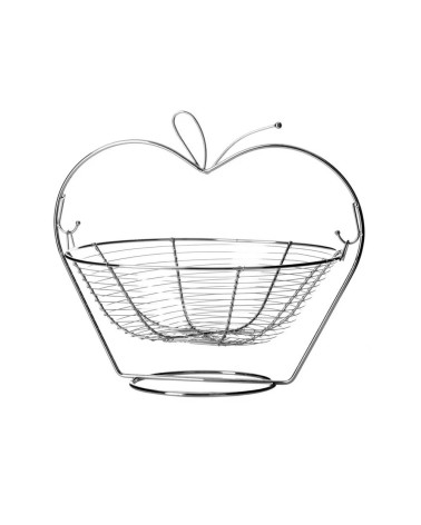 Frutero con cesta extraíble plateado de metal forma manzana