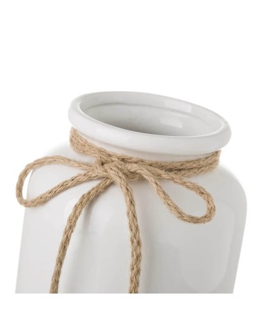 Jarrón con cuerda de cerámica blanco de Ø 13x21 cm