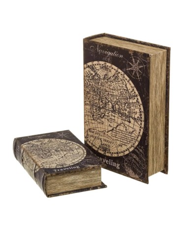 Set de 2 cajas libro de madera de mapa negro