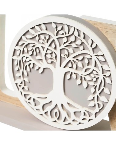 Figura Love Árbol de la vida de madera blanca y natural de 45x7x17 cm