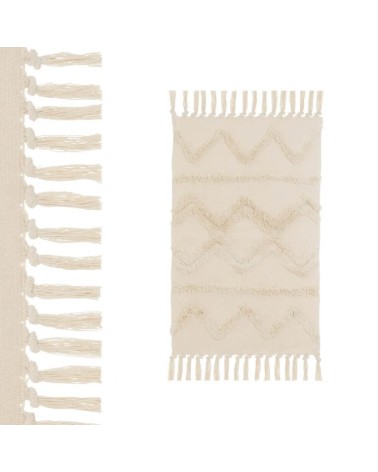 Alfombra flecos de rombos beige de algodón natural y poliéster de 50x80 cm