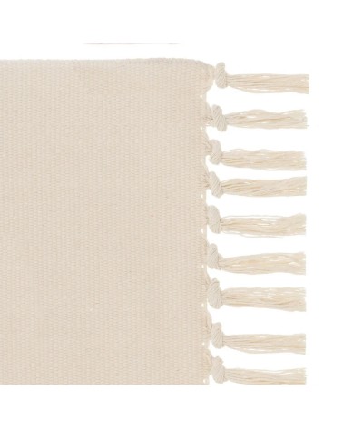 Alfombra flecos de rombos beige de algodón natural y poliéster de 50x80 cm