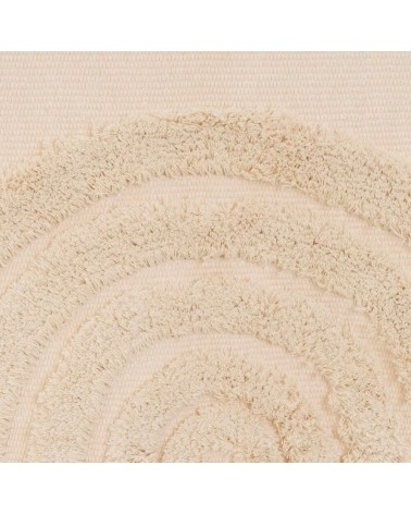 Alfombra flecos de círculos beige de algodón natural y poliéster de 50x80 cm